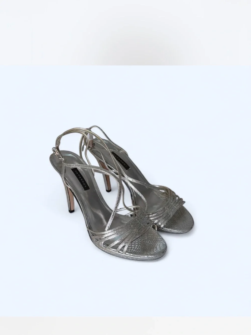 Caparros Silver Metallic Strappy Slingback Heels